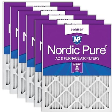 Nordic Pure 16x16x1 MERV 8 Pleated AC Furnace Air Filters 6 Pack