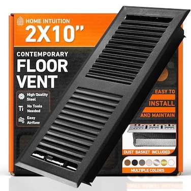 Home Intuition 2X10 Floor Vent Covers Floor Register with Mesh Cover Trap Heat and Air Walkable Metal Floor Vent for HVAC Duct Contemporary Matte Black