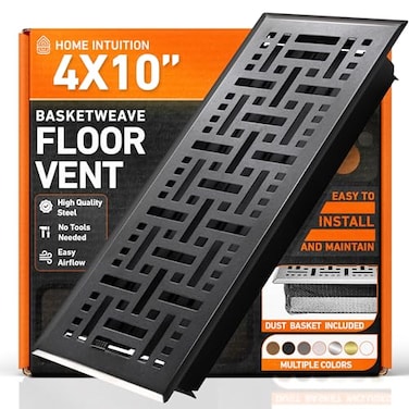 Home Intuition 4X10 Floor Vent Covers Floor Register with Mesh Cover Trap Heat and Air Walkable Metal Floor Vent for HVAC Duct Basketweave Matte Black