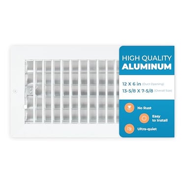 Air 360 Aluminum 12 x 6 In Duct Opening Heater Vent Deflector Wall AC Grille Premium Register Vent Cover Durable Rustproof Wall Grille Overall Size 1358 x 758 Inch Adjustable Front Blades White