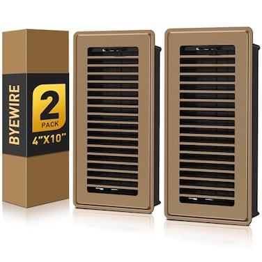 BYEWIRE Floor Register 4x10 Adjustable Floor Vent Covers for Home Floor Wall Heavy Duty Walkable Steel Floor Vents RustProof Register Vent Cover Air Vents 2 Pack Value Set Brown
