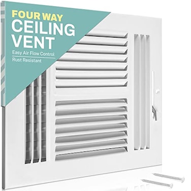 Home Intuition Ceiling Register Air Vent Covers for Home Ceiling or Wall 6X6 Inch Duct Opening 4Way White Grille Register Cover with Adjustable Damper for HVAC Heat and Cold Air Conditioner