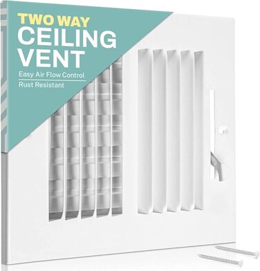 Home Intuition Ceiling Register Air Vent Covers for Home Ceiling or Wall 8X4 Inch Duct Opening 2Way White Grille Register Cover with Adjustable Damper for HVAC Heat and Cold Air Conditioner