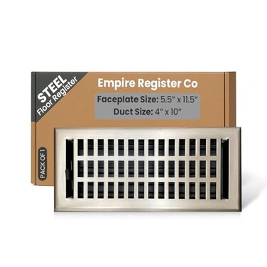 EMPIRE REGISTER Empire Register Co Decorative Air Vent Covers 4x10 inch Modern Contemporary Design Brushed Nickel Finish Heavy Duty Walkable Floor Register Metal Damper Attached