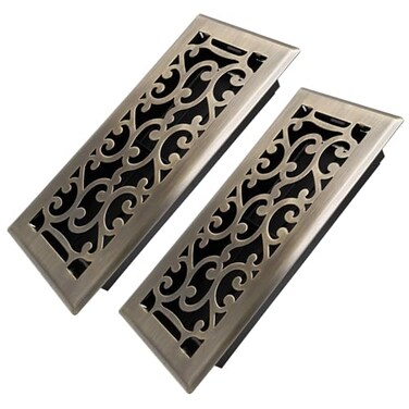 Howeall 4x10 Inches Heavy Duty Walkable Floor Register Easy Adjust Air Supply Lever Decorative Floor Vent Covers Savannah Design Vent Covers for Home Antique Brass