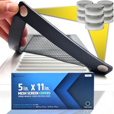 HMmagnets Powerful Magnetic Vent Screen Mesh Covers 3Pack That Will Never Move or Fall for Floor Wall Ceiling Registers of Width 5 to 6 Length 11 to 12 Super Strong Neodymium Magnets Black