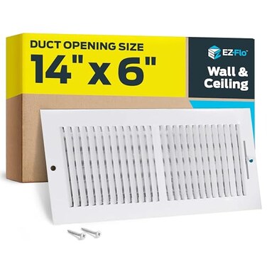 EZ-FLO EZFLO 14 x 6 Inch Duct Opening Air Vent Cover for Wall or Ceiling TwoWay Ventilation Register Solid Steel HVAC Register Cover White 61613