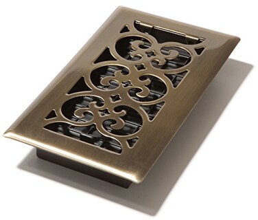 Decor Grates SPH408A Scroll Design Floor Register 4x8 Inches Antique Brass Finish