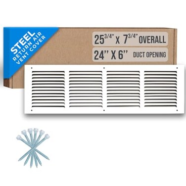 Handua Fits 24x6 Duct Opening Steel Return Air Grille by Vent Cover Grill for Sidewall and Ceiling White HVAC Cold Air Intake Grille Outer Dimensions 2575W X 775H