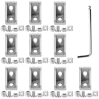 IXGNIJ 10Sets 2020 Corner Bracket Connectors for 2020 Series 6mm Slot Aluminum Extrusion Profile AccessoriesSilver