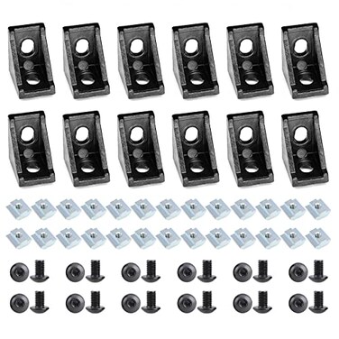 NVAXQF 12Pcs Black L Corner Brackets2020 Aluminum Extrusion Profile Angle Corner BracketsBoxPacked 12Pcs Corner Bracket24Pcs TSlot Nuts24Pcs Screw for 6mm TSlot Aluminum Profile Frame