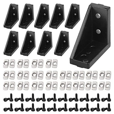 orgry 2040 Aluminum Profile Connector Set10pcs Corner Bracket 40pcs 20 Series M4 T Nuts 40pcs M4x10mm Hexagon Socket Bolt with WrenchBlack