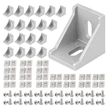 orgry 3030 Aluminum Profile Connector Set20pcs 3030 Corner Bracket 40pcs 20 Series M6 T Nuts 40pcs M6x12mm Hex Socket Cap with Wrench Silver