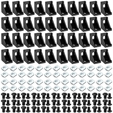 Zhengmy 50 Sets 2020 Series Aluminum Profile Connector Set Includes 50 Corner Brackets 100 M5 T Nuts and 100 M5x8 mm Hex Screw Bolts for 6 mm Slot Aluminum Extrusion Accessories Black Silver