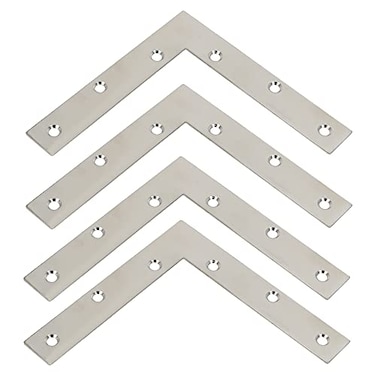 Alise L Flat BracketsCorner Bracket Corner Brace Mending Plate Repair 48x48 Stainless Steel Flat Braces for Wood Tables Chairs Sofas Beds Cabinets Doors and WindowsBrushed4Pcs