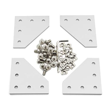 Befenybay 4PCSSet Corner Bracket Plate with 20PCS M5x8mm Screws and 20PCS M5 T Nuts 5Hole Tee Outside Joining Plate for 2020 Series Aluminum Profile 3D Printer Frame Silver L4 with Screw