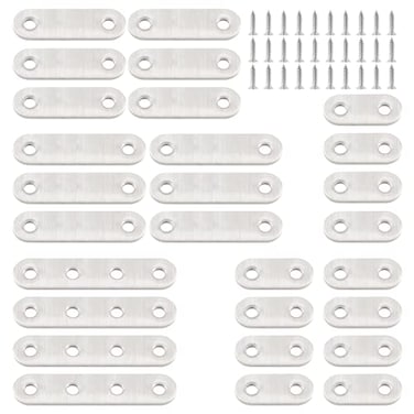 Bivethoi 20pcs Flat Straight Brace Bracket 4 Sizes Brace Plate Connector Assortment Kit Stainless Steel Mending Plates Metal Flat Bracket with Screws Heavy Duty Straight Brace for Wood Silver