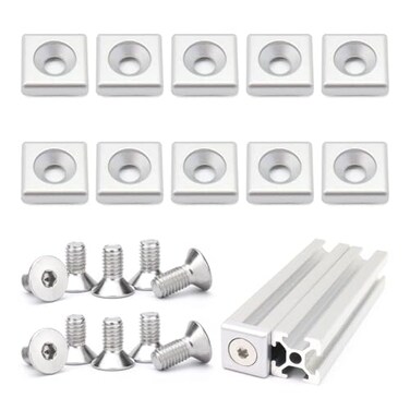 BLCCLOY 10Pcs 2020 Aluminum Extrusion T Slot End Cap Bracket 20 Series Extruded Hardware Cover with Screws for 2020 2040 T V Slot Silver Aluminum Profile Frame Fitting