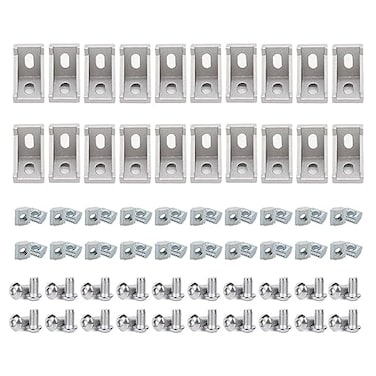 BLCCLOY 20 Sets 2020 Aluminum Extrusion T Slot Corner Bracket 20 Series Extruded Hardware 90 Degree Right Angle Connector with M6 Bolts Nuts for 2020 2040 T V Slot Silver Aluminum Profile