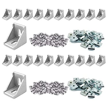 FORRCKY 20 Sets 10 Series Aluminum Extrusion Profiles Corner Bracket 1010 90 Deg Right Angle Brackets Connectors wtih Nut Bolts for 1 x 1 1 Inch Series Extruded Aluminum Joint L Connect