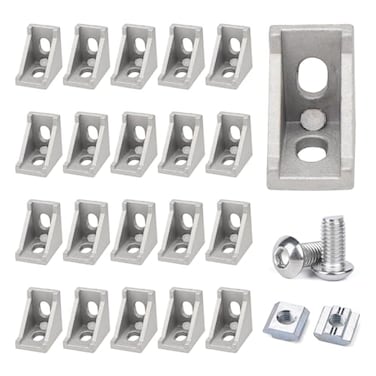 FORRCKY 20Sets 2020 Series Aluminum Extrusion Profile L Connector Bracket 20 Right Angle Joint Conner with Esquina 20 Extruded Aluminium Perfiles T Slot with 40Pcs Hardware M6 Nut Bolts