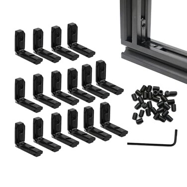 Iverntech 16Pcs Black 2020 Series LShape Interior Inside Corner Connector Joint Bracket with Screws Wrench for 20x20 Series Aluminum Extrusion Profile 6mm Slot
