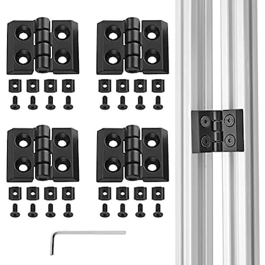 JiGiU 4PCS Zinc Alloy Hinge M4 2020 Aluminum Profile Extrusion Hinges for 2020 6mm Aluminum Profile Flexible Folding Hinge with Groove Stone Screws for DIY 3D Printer FrameBlack