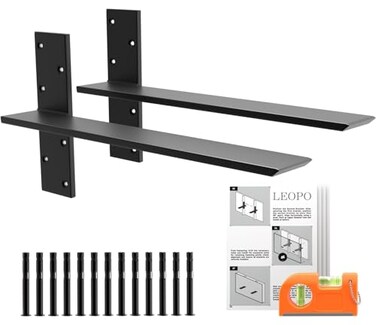LEOPO 22 Lx25 W 2 Pack Free Hanging T Shelf Bracket 38 Thick Countertop Support Brackets Heavy Duty Knee Wall Hidden Floating Countertop Bracket for Cabinets washbasin Bench Seats Vanities