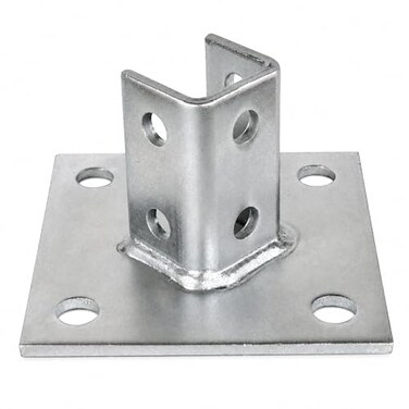 OHLECTRIC Strut Post Base Single Channel 158 Corner Orientation 6x6 Inch 4 Mounting Holes Heavy Duty Galvanized Zinc Plated Square for Single Channel Fence Post Base