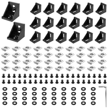 PETOX 20 Set Black 4040 Series Aluminum Extrusion Profile Connector Includes 1pc Wrench 20pcs 3540 Corner Bracket 40pcs M8 TSlot Sliding Nuts and Hex Screw Bolt for 20S Aluminum Rail Accessories