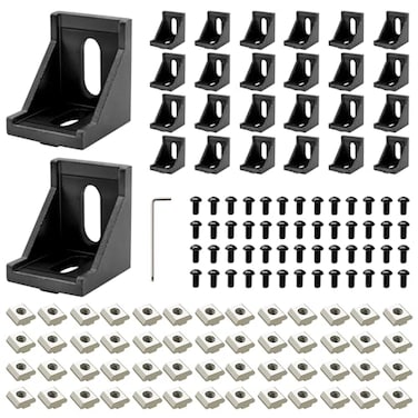 SeekLiny 26pcs 3030 Aluminum Extrusion Corner Angel Bracket Connector 3030 Hardware TSlotted Accessories VSlot with T Nuts and Screws for 3030 Aluminum Profile 3D Printer Frame Parts Silver