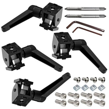 Socpuro 4 Sets 2020 Series Aluminum Extrusion Profile Connector 180 Adjustable Flexible Pivot Joint Bracket with Handles M6 x 10 Thread Tap Bits Black