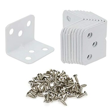 Tsnamay 90 Degree L Shaped White Right Angle Bracket Corner Brace Support with Screws28x28x34X2mmLWHTPack of 10