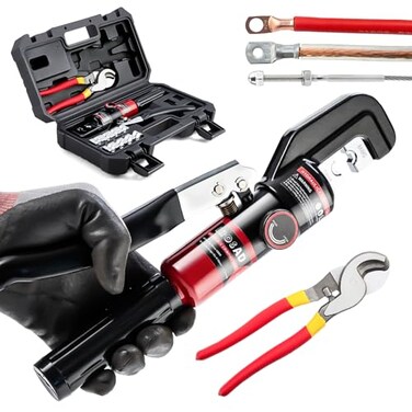 IBOSAD Hydraulic Crimping Tool and Cable Cutter Hydraulic Cable Lug Crimper 8 US TON 12 AWG to 00 20 Electrical Terminal Cable Wire Tool Kit with 9 Die