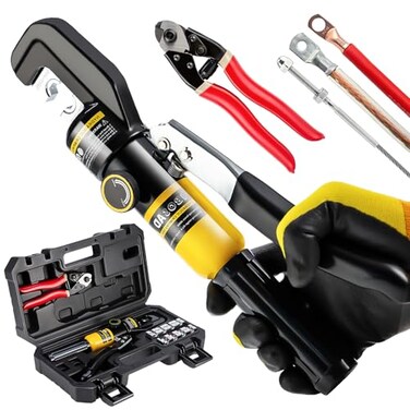IBOSAD Hydraulic Crimping Tool with 9 Dies Battery Cable Crimper Tool Wire Rope Crimping Tool for 12 to 20 AWG 116 18 316 Stainless Steel Cable Railing Tool