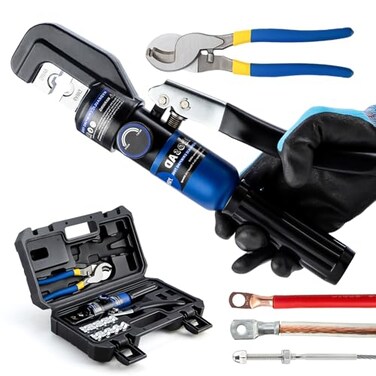 IBOSAD Hydraulic Crimping Tool and Cable Cutter Hydraulic Cable Lug Crimper 8 US TON 12 AWG to 00 20 Electrical Terminal Cable Wire Tool Kit with 9 Die