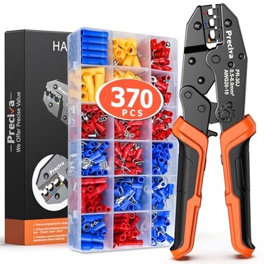 Preciva Wire Terminals Crimping Tool Kit with New Handle Design AWG2010 Insulated Ratcheting Crimper Tool with 370PCS Insulated Wire Connectors USRC50371