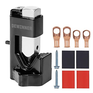DEWINNER Hammer Lug Crimper Tool for Crimping Cables Wire Terminal Crimp 8 AWG to 40 Wire Gauge with 2PCS 8 AWG and 4 AWG 38 Wire Copper Lugs 4PCS Dual Wall Adhesive Heat Shrink Tubing