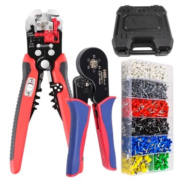 HKS Ferrule Crimping Tool Kit Hexagonal Ferrule Crimper Plier AWG 237 with Mutiuse Wire Stripper 1900Pcs Wire EndSleeves Terminals Kit in Box