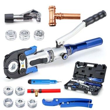 IBOSAD Hydraulic Copper Pipe Tube Fittings Crimping Tools with 1234 and 1 Dies for Press Copper Pipe Fitting and 381258341 Dies for ASTM F1807 Pex Pipe Copper Ring