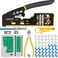 CHZHLM RJ45 Crimping Tool Kit Rj45 Crimper Stripper Cutter AllinOne Pass Through Crimper for 8P RJ45 Cat5 Cat5e Cat6 Cat6a 6P RJ1112 Telephone Connectors With 50Pcs Connectors 50Pcs Covers Mini Stripp