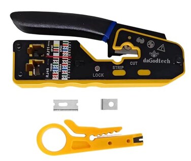 daGodtech RJ45 Ethernet Network Tool Kit Pass Through Cat6 Crimping Tool for RJ11 RJ12 Cat5e Cat7 Cat8 Ethernet Cable Wire Tester Stripper Crimper Tool setYellow Crimper with Blade