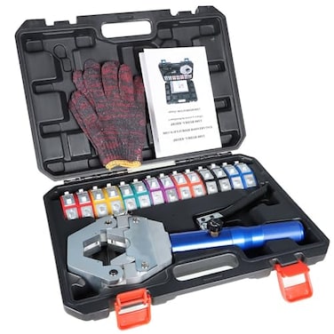 TINVHY Hydraulic AC Hose Crimper with 7 Die Set Hydracrimp 71500 Manual AC Hose Crimper Kit Air Conditioning Repaire Handheld for Barbed and Beaded Hose Fittings
