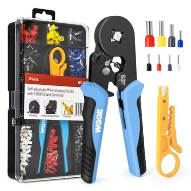 WGGE Ferrule Crimping Tool Kit AWG 237 Selfadjustable Ratchet Wire Ferrule Crimper Plier Set with 1200pcs Wire Terminals Crimping Connectors Wire Ends Ferrules