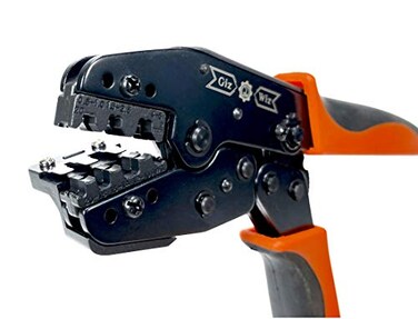 GIZWIZ Professional Ratchet Crimp Tool with Tab Locator For Noninsulated Open Barrel Terminals Disconnect AWG 2010