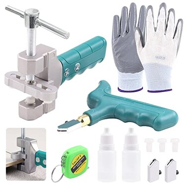 Rustark 11 Pcs Glass Tile Cutter Tool Kit with 2 in1 Handheld Hard Alloy Tile Opener Blades Pads Professional Ceramic Glass Breaking Pliers Set for DIY Home Glass Tile Cutter