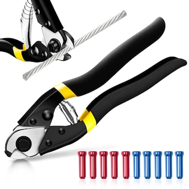 MEINV Cable Cutter Wire Rope Heavy Duty Stainless Steel Aircraft Up to 532 75inch Black Bicycle Brake Cutter Pliers with 10 Bike Brake Cable Cap End Tips for Deck Railing AluminumCopper Wire Fence