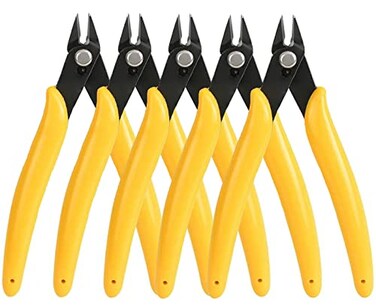 Bnoname Micro Flush Cutters 5 PackWire Cutter with Internal SpringDiagonal Cutters for ElectronicsHeating WireModel SprueSoft Copper Wire Snips Yellow