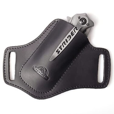 topstache Topstache Handmade Leather Pocket EDC Belt Folding Knife Sheath for ManCross Draw Right Side Carry Open Top for 5 inch Folding KnifeBlack