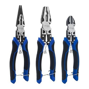 KAIHAOWIN Pliers Set 8 Needle Nose Pliers 8 Linesman Pliers 7 Diagonal Cutter Electrician Plier Set with Wire Cutter Stripper and Crimper